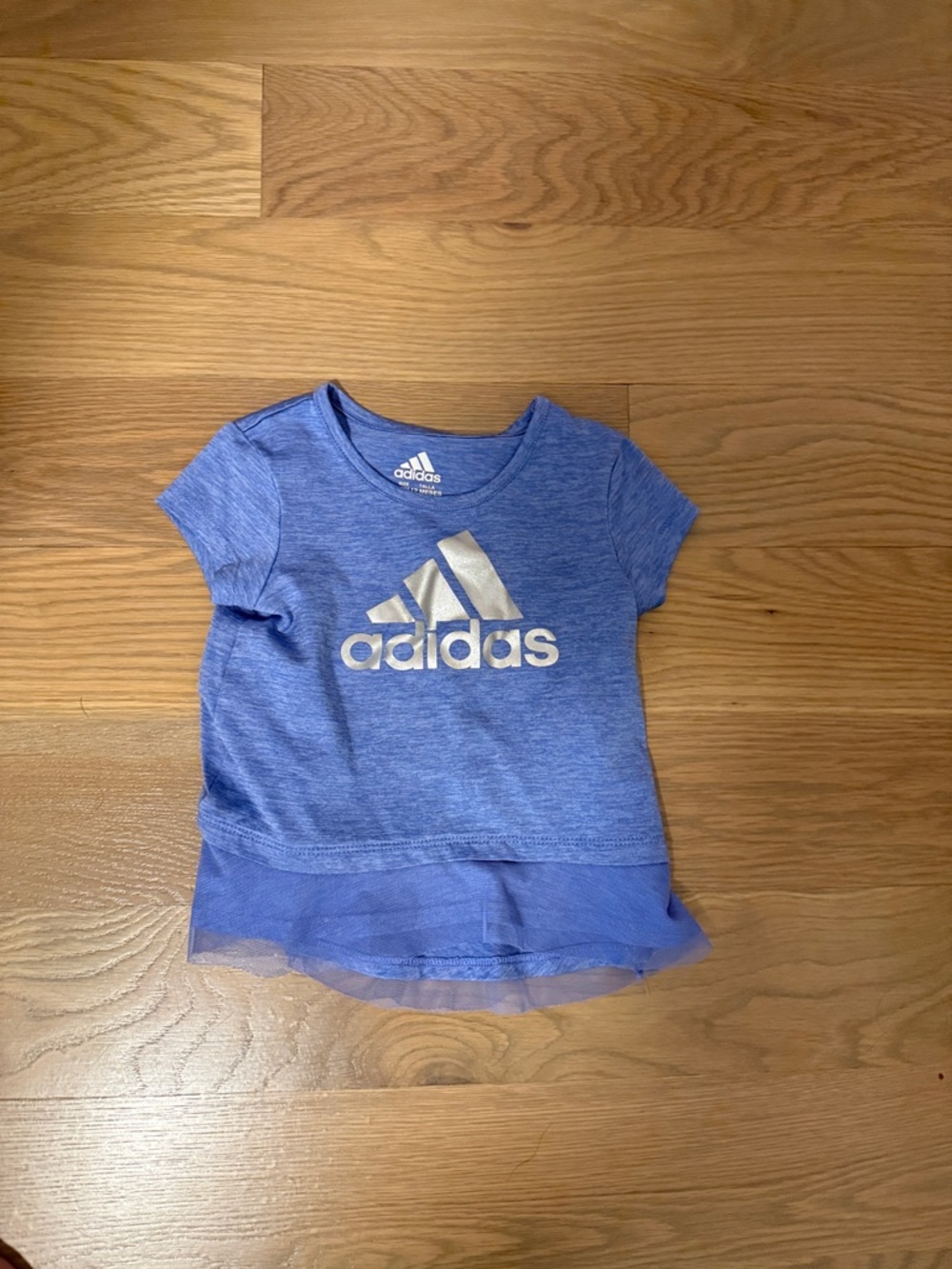 adidas Girls' Heather Blue Short Sleeve Tee with Tulle Hem 12M